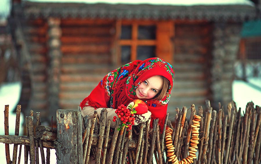 Sexy girl Women in Slavic costumes in Medellín