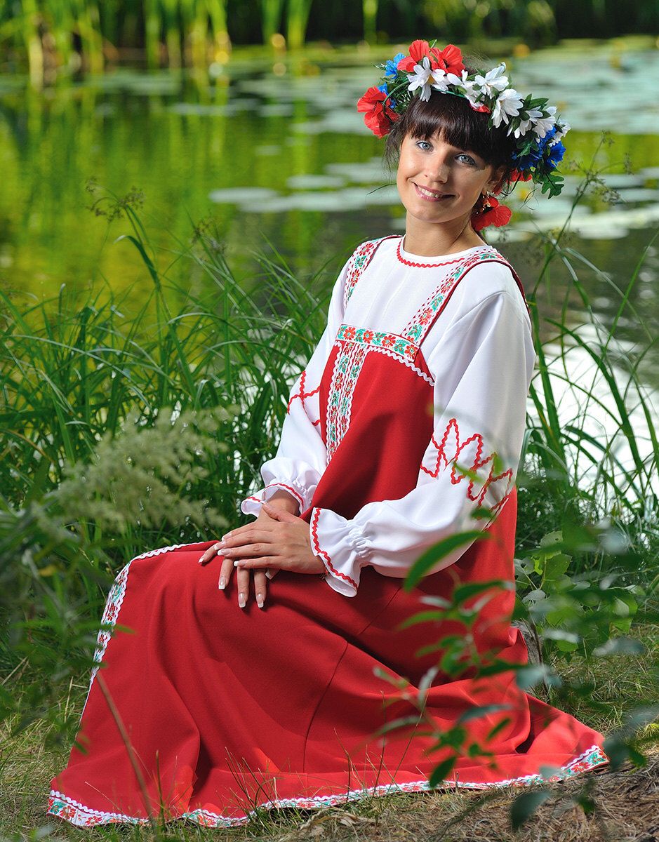 Beautiful girl Girls in Slavic costumes in Medellín